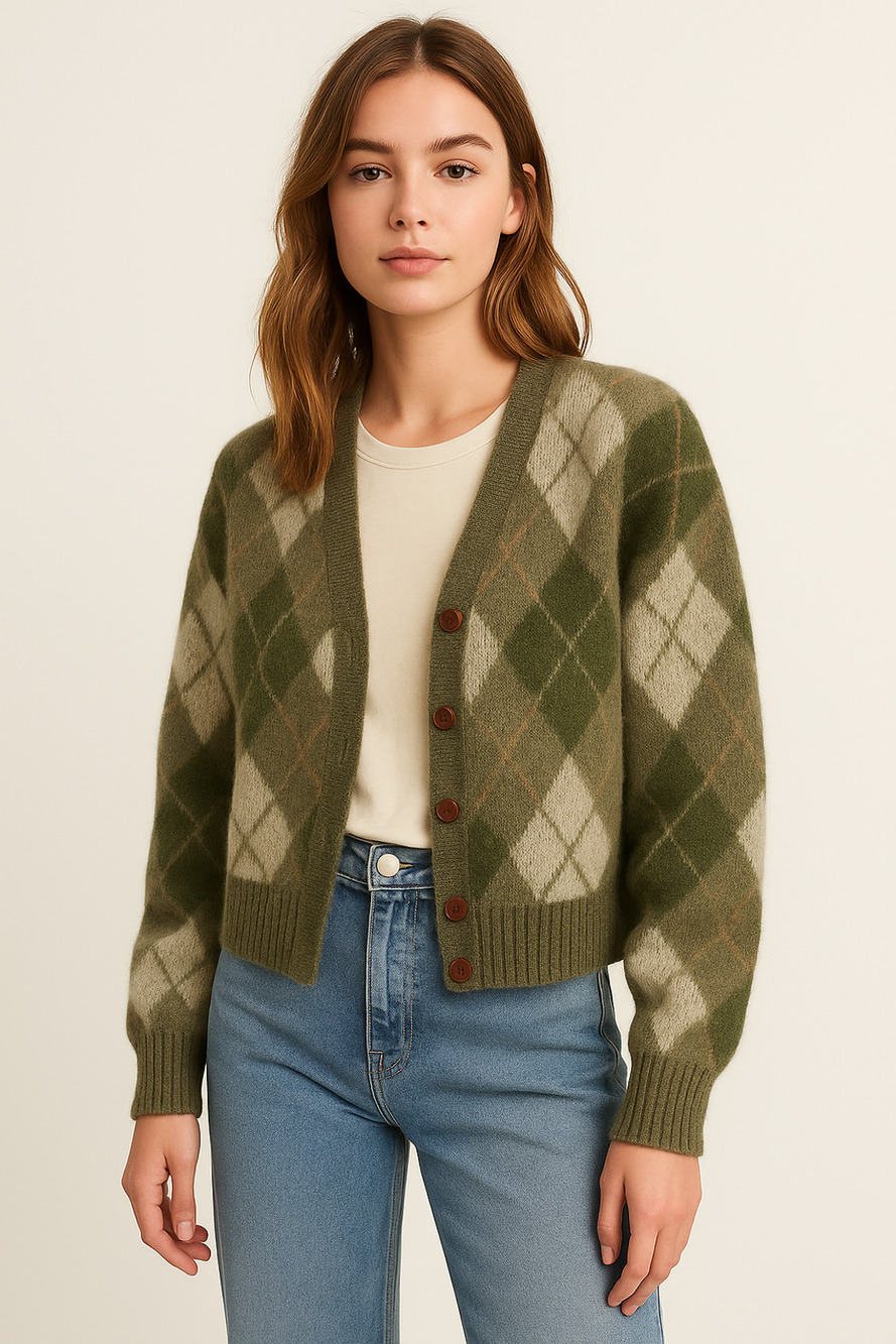 Vintage Citation Club by Puritan Argyle Cardigan – Unisex (Size 42 / M-L)